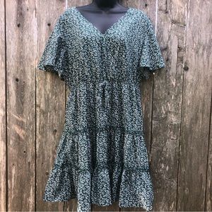 Flower Print Green Dress